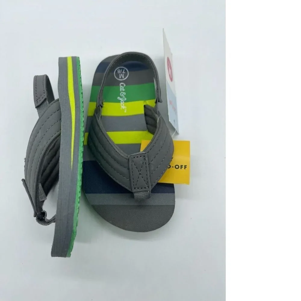 Cat & Jack Ash Flip Flop Sandals Green/Gray Stripe L 9-10 - Picture 8 of 8